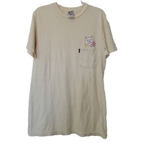 RipNDip Nermcasso Tee - Yellow Size Small 100% Cotton Pocket Cat with Flowers